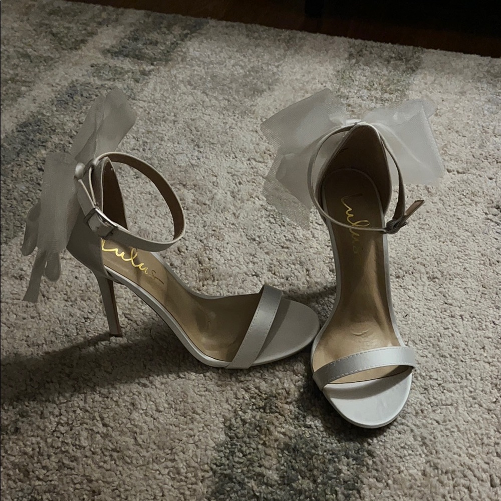 lululemon athletica White Satin Heels with Bow